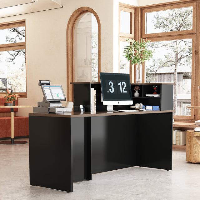 Rectangle Wood Reception Desk With Multi-Layers Storage Compartments