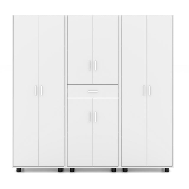 Garage Set 3 Pantry Storage Cabinet with 10 Utility Shelves, 70" Wooden Organization Garage Cabinet for Home Office Utility Room