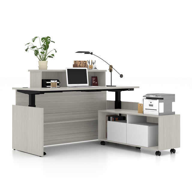 L Shaped Height Adjustable Executive Desk With Mobile Storage Cabinet