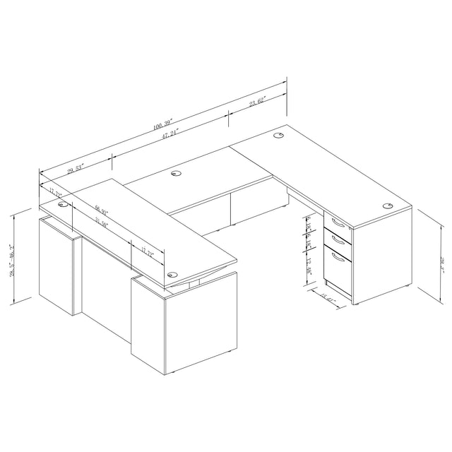 U-Shaped Adjustable Height Executive Standing Desk With 3 Drawer Pedestal