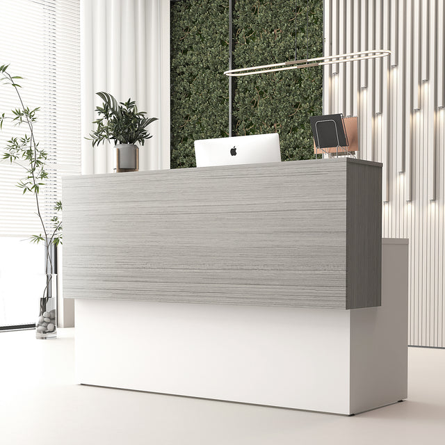 Modern Manufactured Wood Reception Desk With Open Shelves