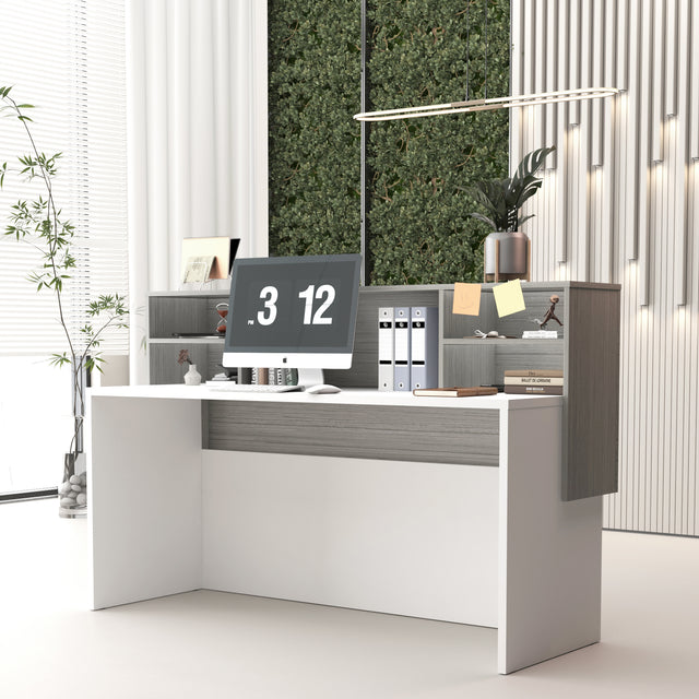 Modern Manufactured Wood Reception Desk With Open Shelves