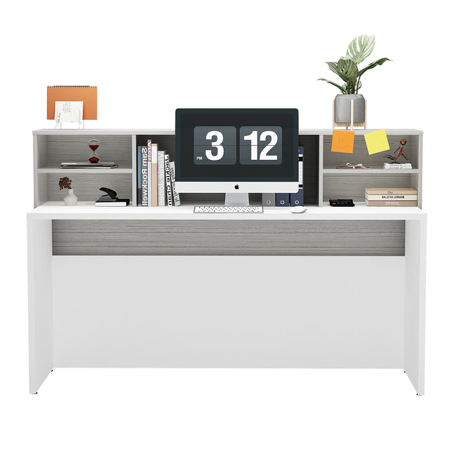 Modern Manufactured Wood Reception Desk With Open Shelves