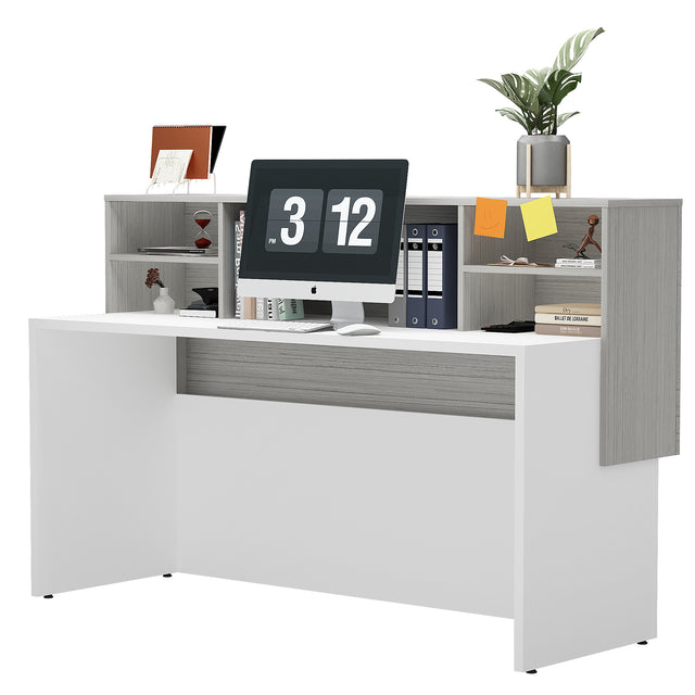 Modern Manufactured Wood Reception Desk With Open Shelves