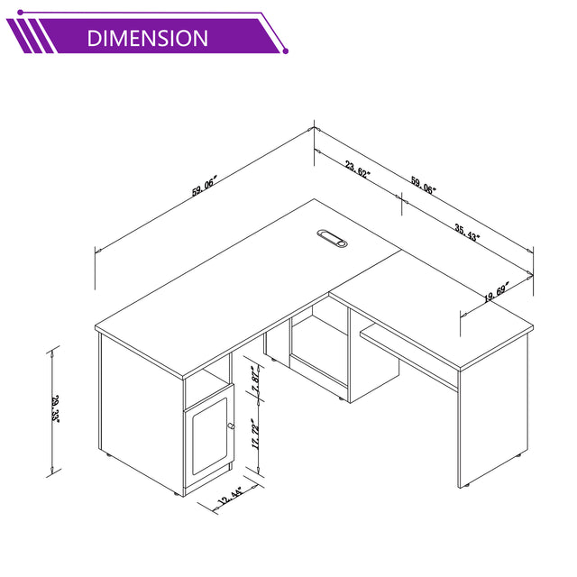 L Shaped Office Executive Desk With Open Compartments