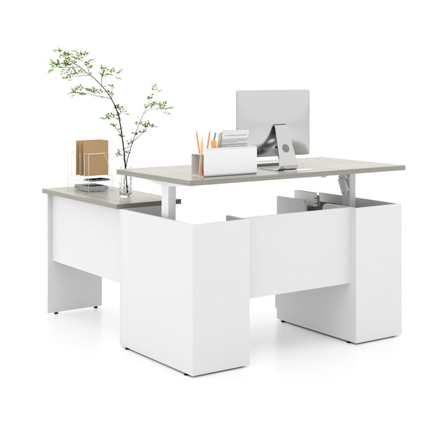 Height Adjustable L-Shaped Executive Desk With Cabinet And Open Shelf