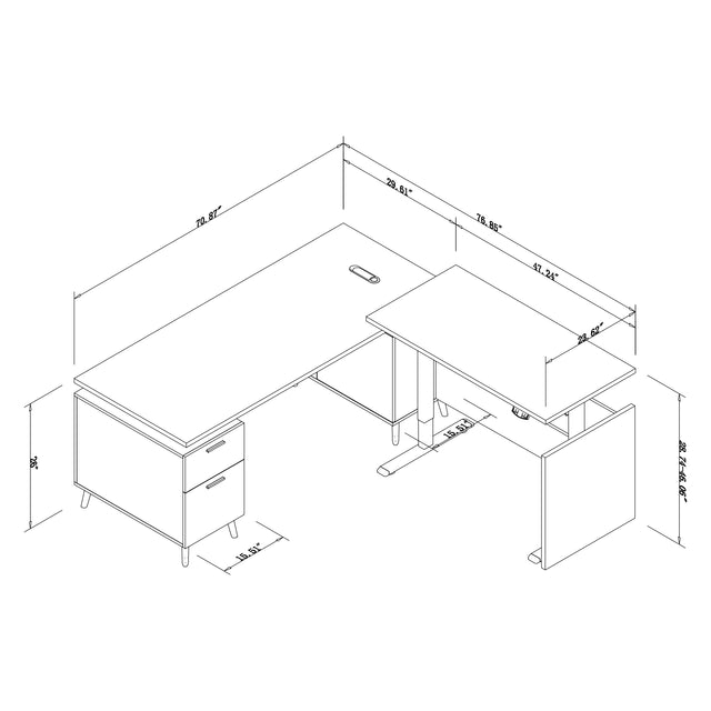 Height Adjustable L-Shaped Executive Desk With 2 Drawer Cabinet