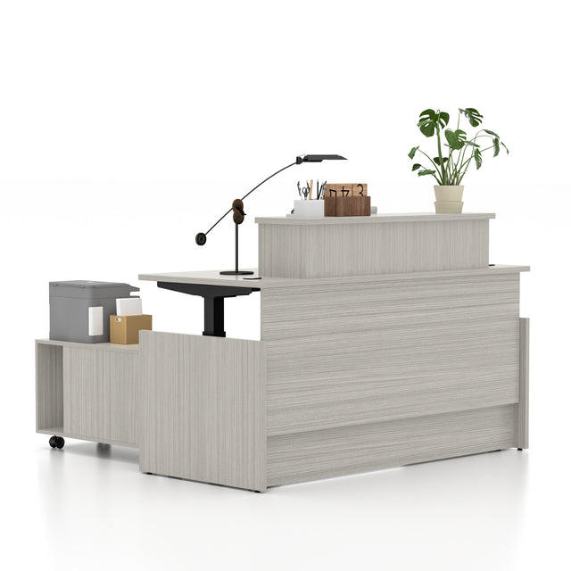 L Shaped Height Adjustable Executive Desk With Mobile Storage Cabinet