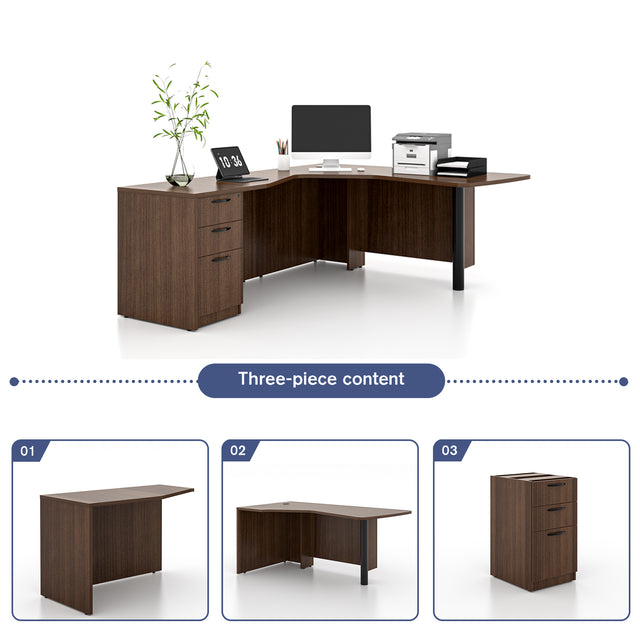 L-Shaped Executive Desk With 3-Drawer File Cabinet