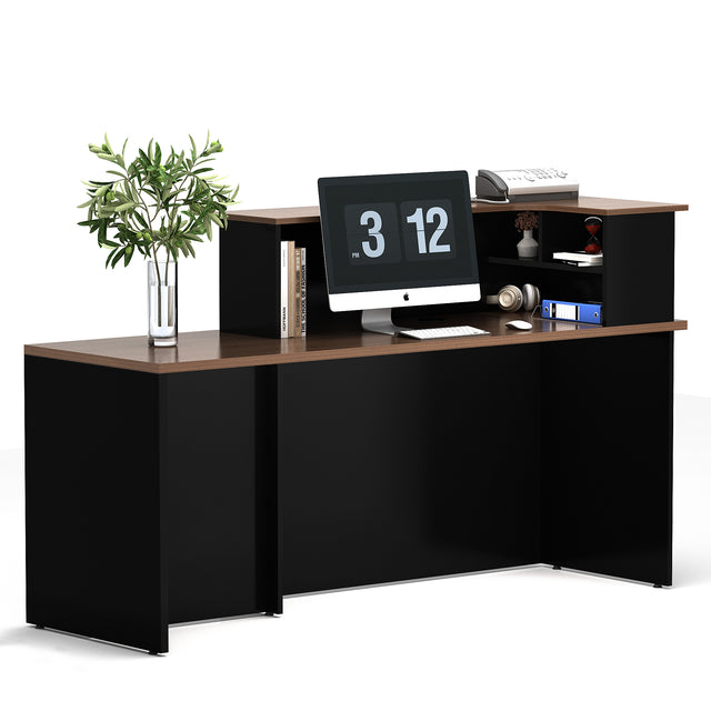 Rectangle Wood Reception Desk With Multi-Layers Storage Compartments