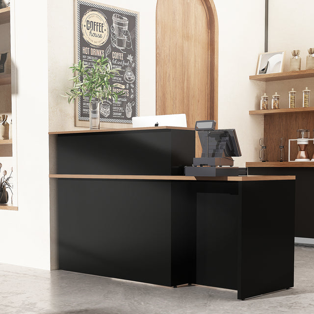 Rectangle Wood Reception Desk With Multi-Layers Storage Compartments