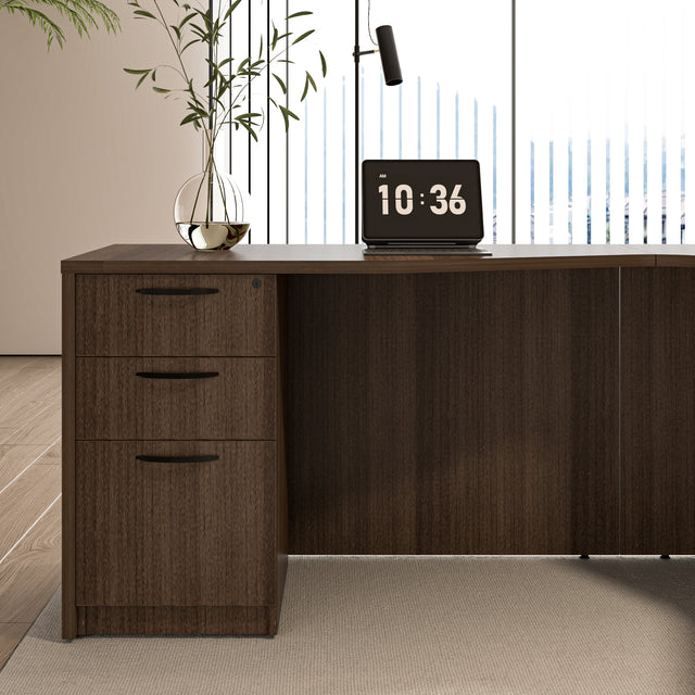 L-Shaped Executive Desk With 3-Drawer File Cabinet