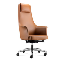 ALFA Ergonomic Executive High-end Leather Office Chair, Headrest Height Adjustable, Blue/Amber