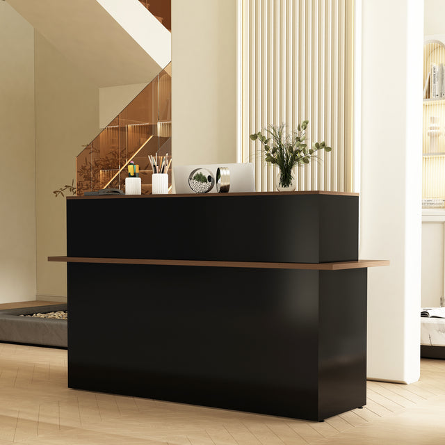 Rectangle Manufactured Wood Reception Desk With Open Shelves