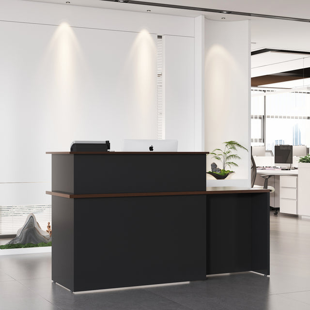 Rectangle Wood Reception Desk With Multi-Layers Storage Compartments