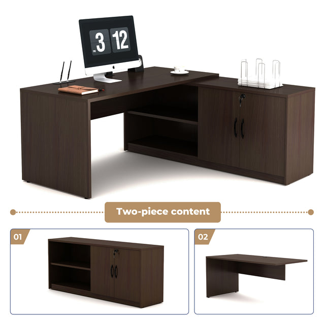 GINO Collection | Modern L-shaped Executive Office Desk with Side Cabinet