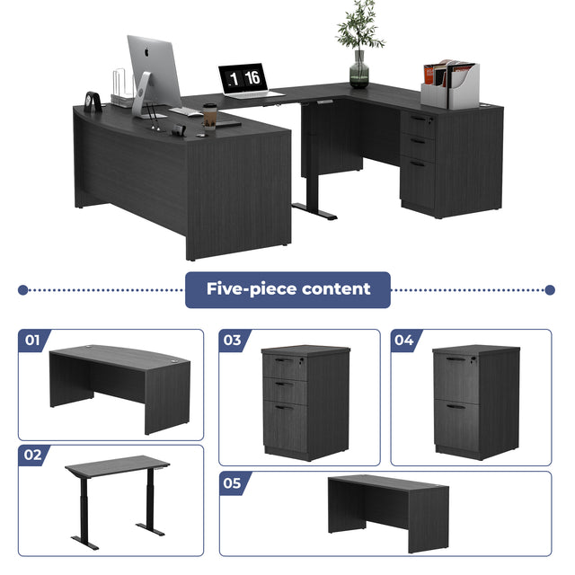 GINO Collection | Modern Bow Front U-shaped Height Adjustable Electric Executive Desk