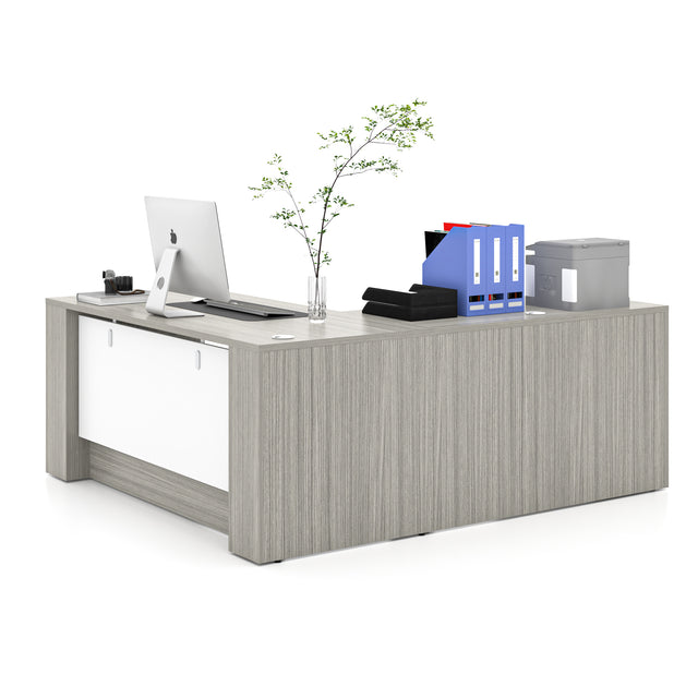 L-Shaped Executive Desk With File Cabinet For Home Office