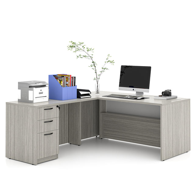 L-Shaped Executive Desk With File Cabinet For Home Office