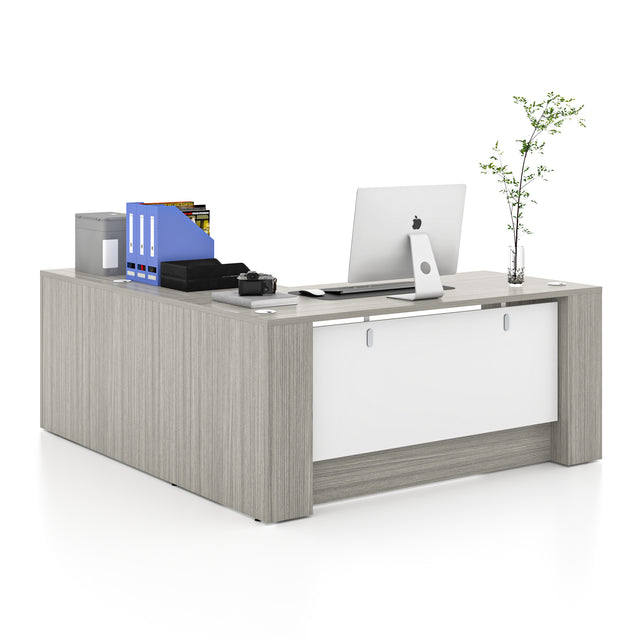 L-Shaped Executive Desk With File Cabinet For Home Office