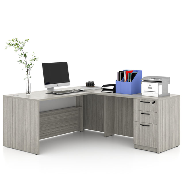 L-Shaped Executive Desk With File Cabinet For Home Office