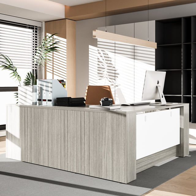 L-Shaped Executive Desk With File Cabinet For Home Office