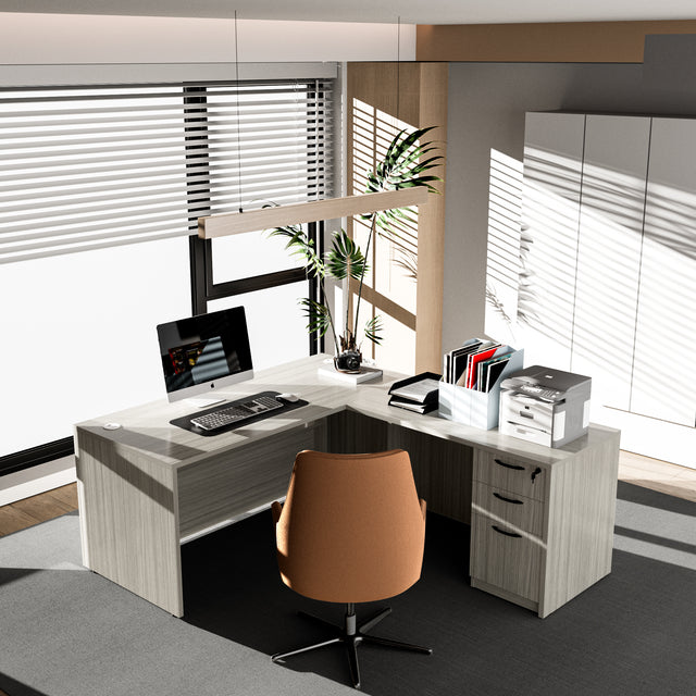 L-Shaped Executive Desk With File Cabinet For Home Office