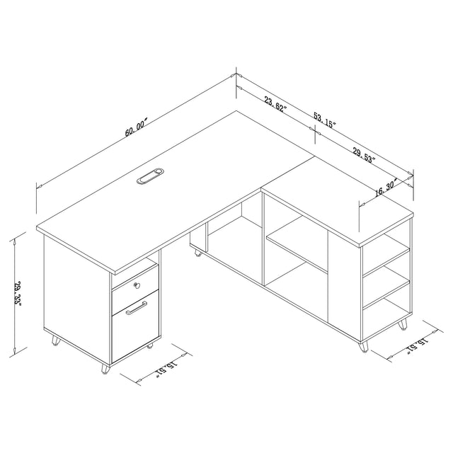 L Shaped Executive Desk With Drawers And Open Storage Shelves