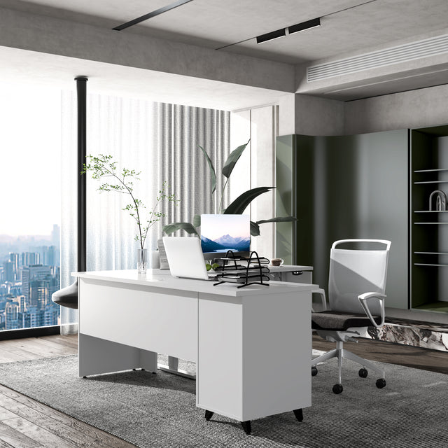 L-Shaped Adjustable Executive Office Desk With Storage Cabinet And Memory Preset Controller