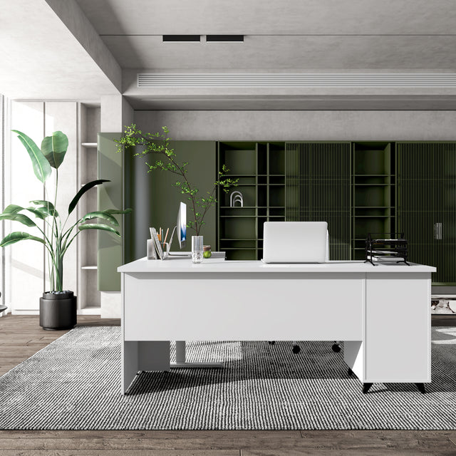 L-Shaped Adjustable Executive Office Desk With Storage Cabinet And Memory Preset Controller